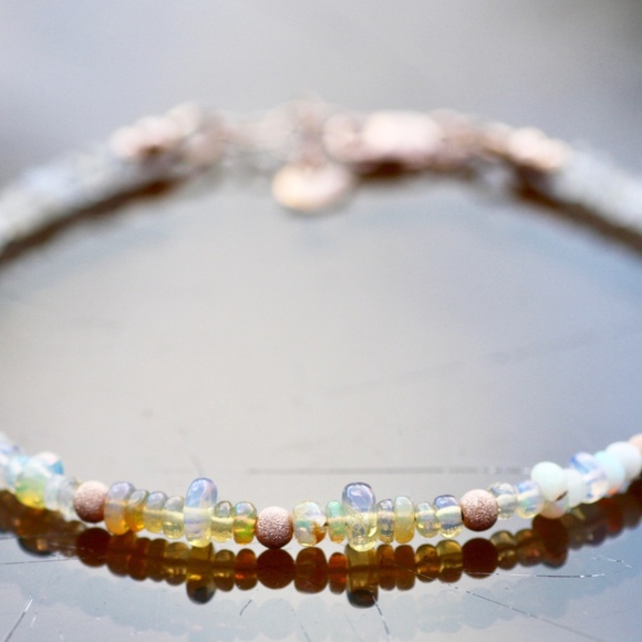 Handmade Natural Fire Opal Bracelet 14k Rose Gold Filled , 7.2" - 7.9" - Picture 11 of 12